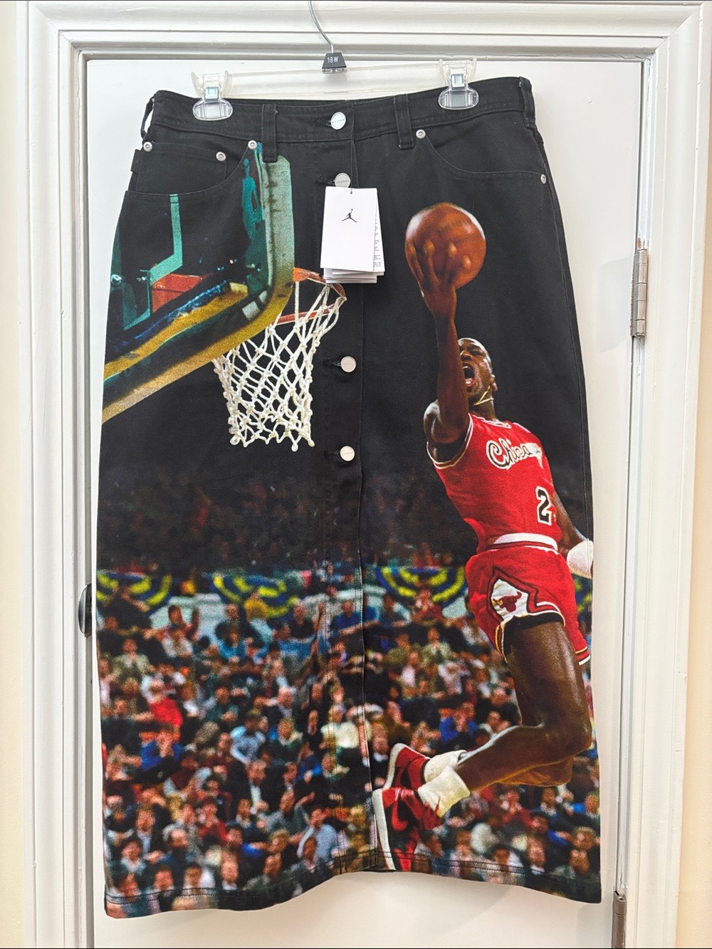 Air Jordan Black Denim Knee length Skirt with MJ  Court Graphic size Medium